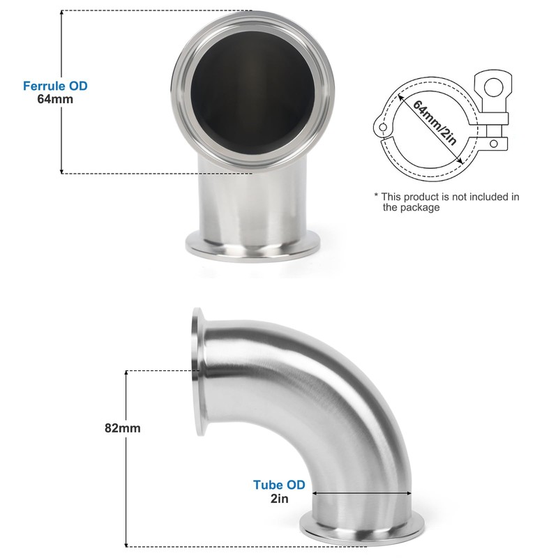 JMCOLMT Elbow 2" Tri Clamp Elbow 90 Degree Pipe Fitting