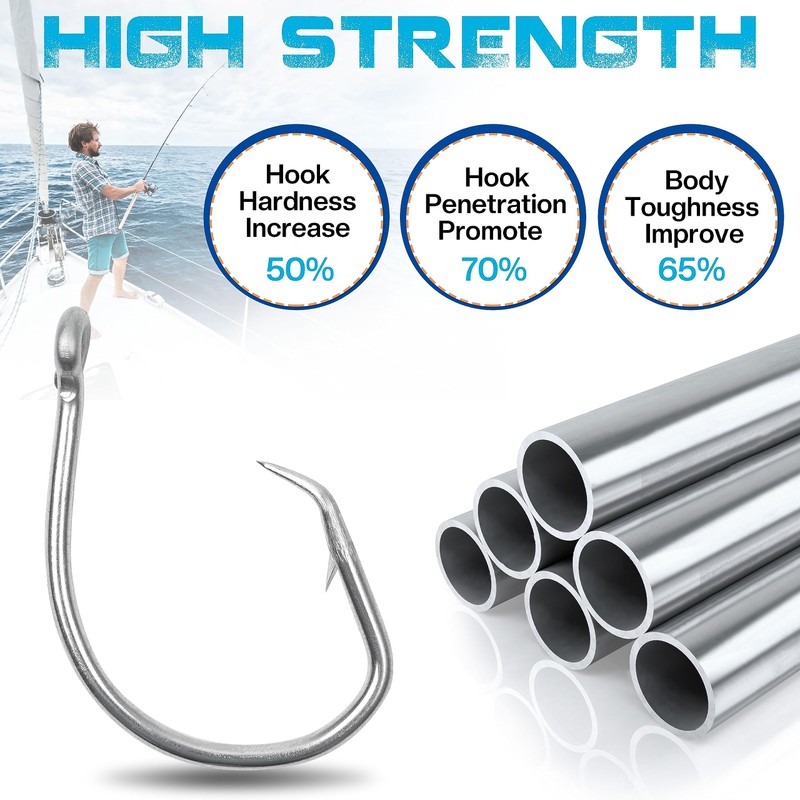 FUSIGO Stainless Steel Tuna Circle Hooks, 30pcs 3X Extra Strong