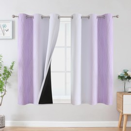 VEHEDE Lilac and Greyish White Ombre Blackout Curtains 45 Inch Drop for Kitchen, Thermal Insulated Eyelet Gradient Curtains, Light Blocking Wave Printed Drapes for Bathroom, W42 x L45 Inch, 2 Panels