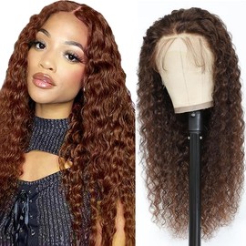 Weeybay 4x4 Lace Front Wigs #30 Light Brown Human Hair Deep Wave Pre Plucked Baby Hair HD Transparent 180% Density 4x4 Lace Frontal Wigs 18 Inch