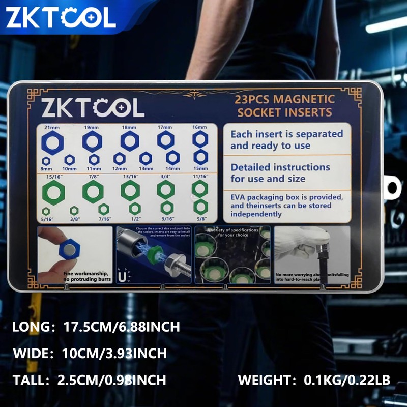 ZKTOOL 23PCS Magnetic Socket, Inserts for SAE and Metric, 5/16"