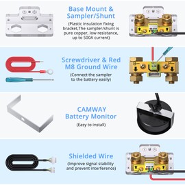 CAMWAY Battery Monitor 8-120V 0-500A Voltmeter Ammeter Voltage Current Meter Backlight Waterproof Auto Car Motor Boat Caravan RV Motorhome Golf Cart,etc