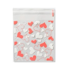 TUITIGO Bolsa de celofán decoradas con corazones o lunares blancos para galletas, dulces y regalos (Corazones rosa y blanco)