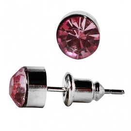 CHICNET Colourful Round 6mm Crystal Glitter Stud Earrings Stainless Steel Nickel Free Pink
