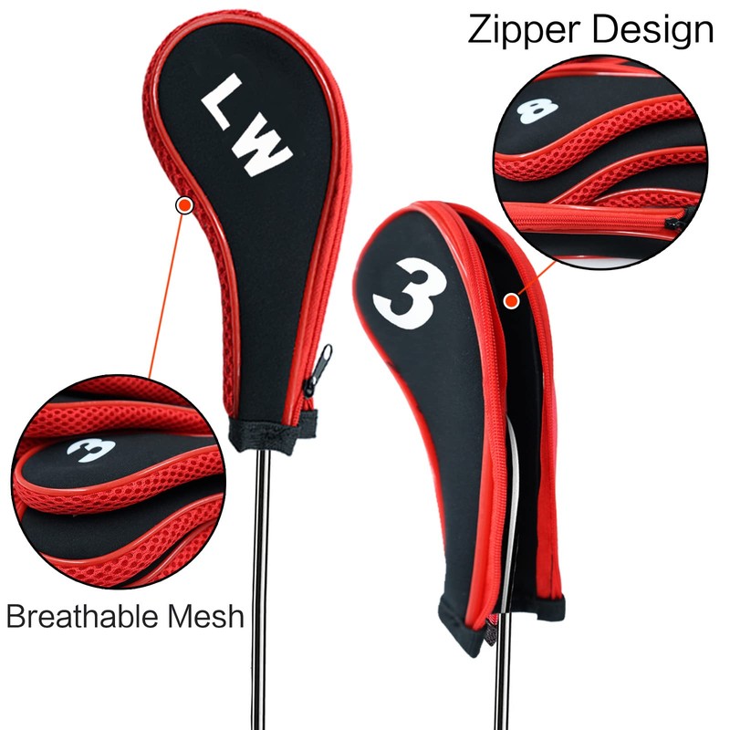 Golf Iron Head Covers Neoprene Long Cover with Zipper 10