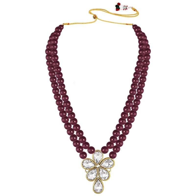 Aheli Crystal Pearl Long Collar con pendientes de caída Conjunto