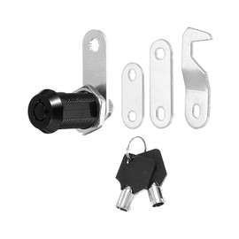 PATIKIL - Cerraduras de gabinete negras de 1-1/8 pulgadas con llaves negras, 1 paquete de cerradura de aleación de zinc, cilindro de cerradura de caravana, con llave similar para gabinete, RV, cajón