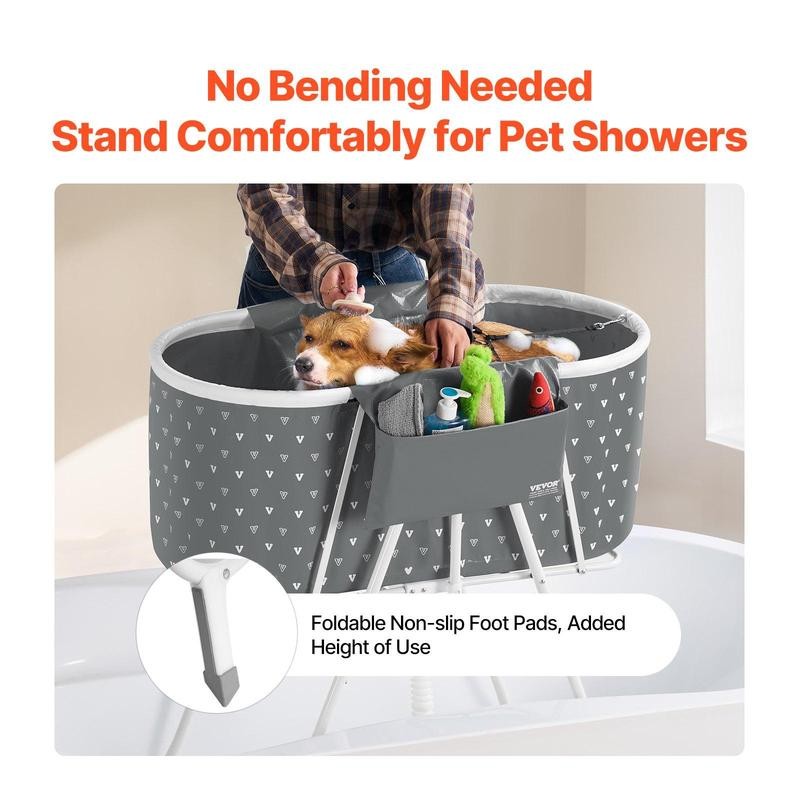VEVOR Foldable Dog Bathtub Elevated Grey Shower Station for Small