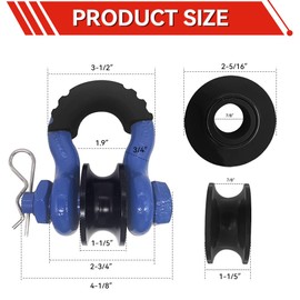 HASHENTA Upgraded Snatch Block,2 Pack 3/4" D Ring Shackle 41887lbs Breaking Strength with Towing Pulley Ring,for Off Road Jeep Truck ATV & UTV Vehicle Recovery (Bule)