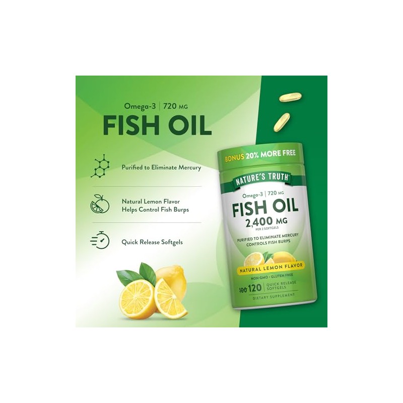 Natures Truth Fish Oil Omega-3, Natural Lemon Flavor, 120 Count