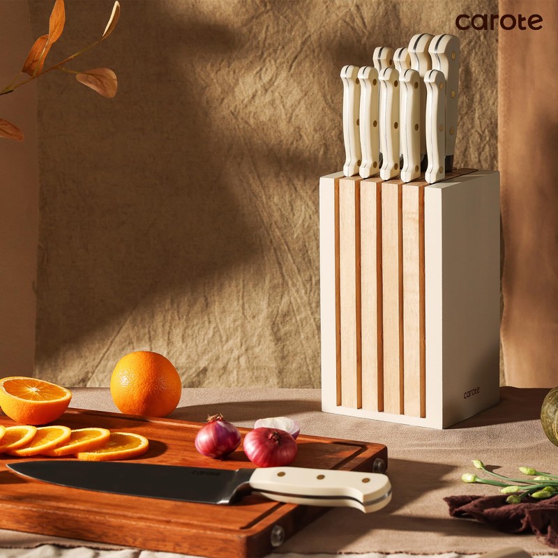 CAROTE 11 Pieces Knife Set with Block for kitchen, Stainless