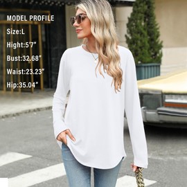 Elesomo Womens Tunic Tops Long Sleeve Shirts Crew Neck Tshirts for Leggings, White XS