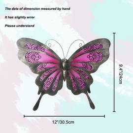 LIFFY Metal Butterfly Wall Art - 12" Glass Outdoor Wall Decor - Hanging Garden Decorations Outside - Metal Wall Art for Yard Fence Patio