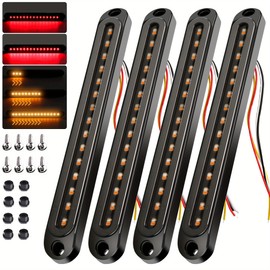 4PCS 12V-24V 30 LED Tail Lights Red & Yellow Trailer Brake Light Turn Signal Trailer Sequential Identification Light Waterproof Tail Light Bar for Truck Pickup Golf Cart Marine Boats
