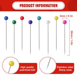 Hanycon 480 Pcs Assorted Color Straight Pins 1.5" Pearlized Ball Head for Sewing Quilting and Craft Decoration