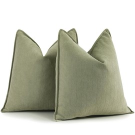 ZWJD Sage Green Pillow Covers 20x20 Set of 2 Chenille Throw Pillow Covers with Elegant Design Soft and Luxurious Decorative Pillows for Couch, Bed, and Home Decor