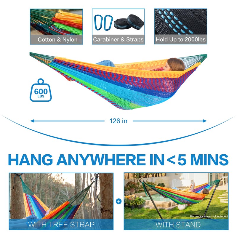 PNAEUT Mayan Hammock, Handwoven XL Thick Soft Rope Hammocks for