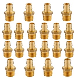 GUOFIS 20 Pack PEX-A Fittings,3/4"x 3/4" Brass Expansion Male NPT Adapter,F1960 Male Threaded Adapter for Pex A Tubing, Copper(PEX1960018-20Pack)
