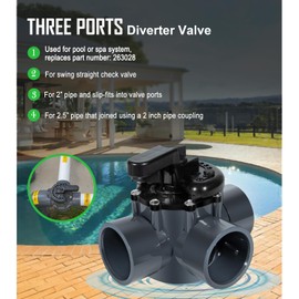 Ussuray 3 Way Pool Valve 2 Inch, Positive Non-Lube Diverter Valve Replacement for 263028 Valve, Used for Pools and Spas, Works with Heaters, Chemical Dispensers, and Salt Generators