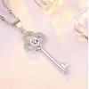 Handmade 925 Sterling Silver Key Pendant Necklace Clear Cubic Zirconia