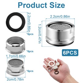 Aerator M24, Tap Attachment, Water Saver for Taps, 7-Layer Filtration, Aerators, Stainless Steel and ABS Strainer, Includes 6 Gaskets and 1 Chrome Plated Key
