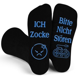 Kisvic Funny Gaming Socks with Saying "Bitte Nicht Stören Ich Zocke, 35-46 Socks" Cool Gamer Gifts for Teenagers, Non-Slip House Socks, black