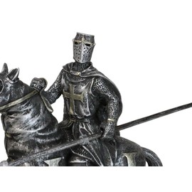 Ebros Gift Medieval Tournament Suit of Armor Crusader Knight with Javelin Spear Riding On Heavy Cavalry Horse Statue 6" Tall Renaissance Knighthood Horses Knights of The Cross Decor