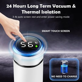 Thermos Flask 0.5 L Water Bottle with LED Temperature Display, Vacuum Insulated Cup Water Bottle Made of 304/316 Stainless Steel Thermos Bottles with LED Touch Screen Leak-Proof, BPA-Free for Home