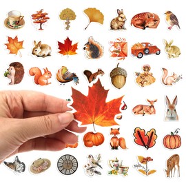 Thanksgiving Stickers, 100 PCS Fall Autumn Stickers, Cute Cartoon Maple Leaf Pumpkin Sticker Bulk, Vinyl Harvest Party Favorites Sticker Decals for Water Bottle Envelopes Laptop Scrapbooking