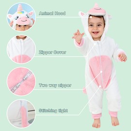 COOKY.D Baby Girls Boys Rompers Hooded Animal Jumpsuit Soft Flannel Winter Cosplay Costume, 6-12 Months, White