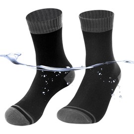 JiaYouLC Unisex Mid Calf Waterproof Socks Stretchy Mens Water Proof Socks for Hiking Cycling Running Sport Jogging Mountain Climbing (UK, Numeric, 6, 8, Regular, Regular, Black)