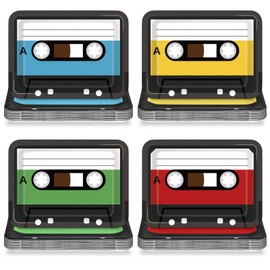 Naozinebi 40PCS Cassette Tape Plates 70s 80s 90s Party Supplies 10 x 7 Inch Retro Square Tableware Music Themed Party Disposable Dinnerware Retro Dessert Plate for Retro Disco Hip Hop Theme Birthday