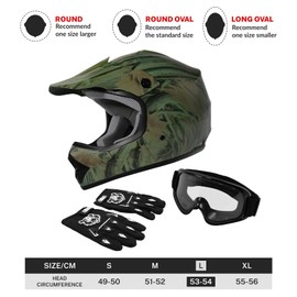 XFMT Dot Youth Kids Motocross Offroad Street Dirt Bike Helmet Youth Motorcycle ATV Helmet with Goggles Gloves (Maple Leaf, Large)