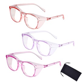UZUIBANG Safety Glasses for Women 3pack,Anti Fog Safety Goggles Comfortable Blue Light Blocking UV Protective for Adult Nurse Pink Purple