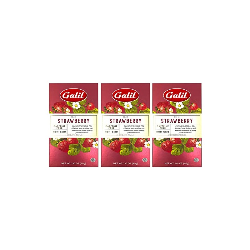 Galil Strawberry Tea Pack of 3 – Caffeine-Free Herbal Tea,