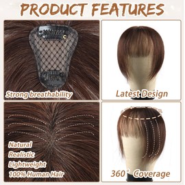 Ainimiu Hair Bangs Hair Clip in Bangs Human Hair 360° Cover Wipsy Bangs Hair for Women, 2 Secure Clips in Full Fringe Fake Bangs Hair Toppers for Women Girls Daily Wear