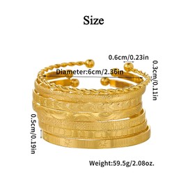 FUNOJOY Gold Bangle Bracelets Set for Women, Multi Layer Stackable Cuff Bracelets, Boho Open Adjustable Bangle Jewelry Gift for Her (Gold-4)
