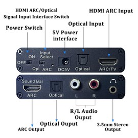 SDKDZKG 192KHz DAC Converter, HDMI ARC Audio Extractor Adapter, HDMI/Digital Optical Toslink SPDIF to Analog Optical Toslink SPDIF, ARC, L/R or 3.5 mm Jack Stereo for TV Amplifier Soundbar Speaker