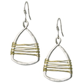 SPUNKYsoul Silver with Gold Wire Copper Toned Handmade Wire Wrap Teardrop Earrings