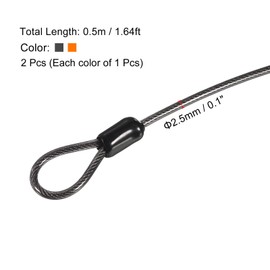 PATIKIL Security Steel Cable 2.5mm x 0.5m/1.64ft Coated Luggage Lock Wire Rope with Double Loop Black, Orange 2 Pack