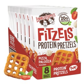 Lenny & Larry's FITZELS Protein Pretzels (Pizza Palooza) 8 Individual Bags 3 oz Each – High Protein Snacks with 20g of Plant Based Protein – Healthy Vegan Pretzels – Delicious Salty Taste