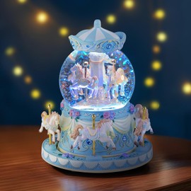 Music Box Carousel Snow Globe, Anniversary Christmas Birthday Gifts for Girls Mom Friend Daughter, Unicorn Music Boxes Carousel Horse with Lights Play You are My Sunshine