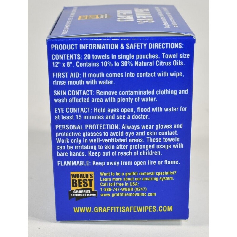 World's Best Safewipes Graffiti Remover 1 Box Containing 20 Wipes