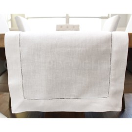 CleverDelights White Hemstitch Table Runner - 16" x 72" - 55/45 Linen Cotton Blend