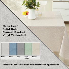 Newbridge Taupe Napa Leaf Solid Color Vinyl Flannel Backed Tablecloth, Hotel Quality Indoor/Outdoor Patio, Kitchen, BBQ, Dining Room Vinyl Tablecloth, 52” x 52” Square