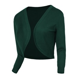 Urban CoCo Women's Cropped Cardigan V-Neck Button Down Knitted Sweater 3/4 Sleeve (XL, 2 Dark Green)