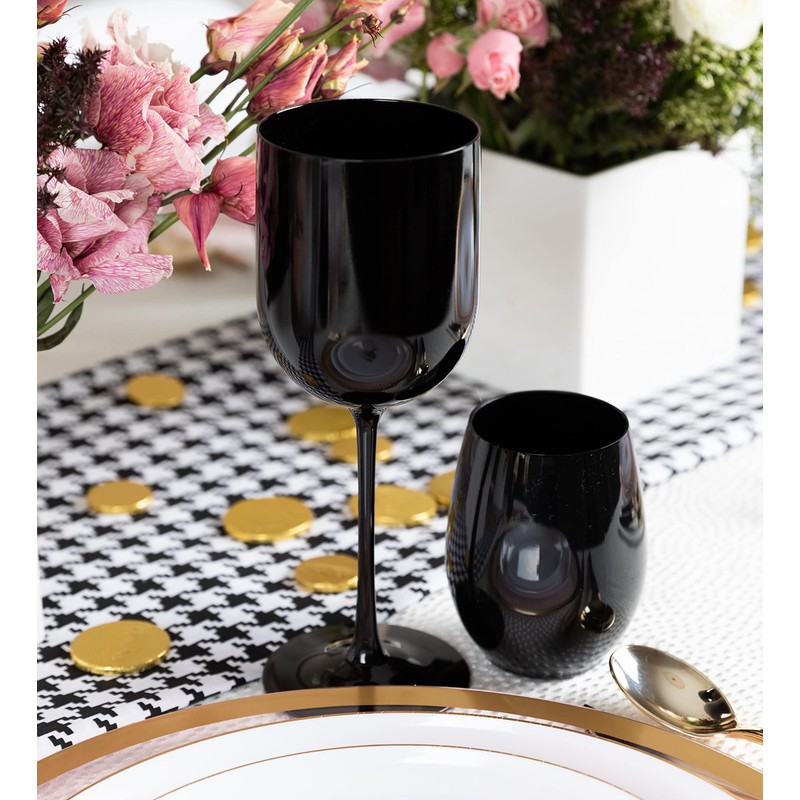 PLASTICPRO Black Plastic Wine Glasses Set of 5 Elegant Wine