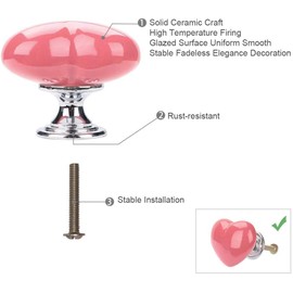 POFET 6pcs Heart-Shaped Dresser Drawer Cabinet Knobs Vintage Door Handle Ceramics Furniture Pulls for Kitchen Wardrobe Cupboard Kids Room Decorative - Pink