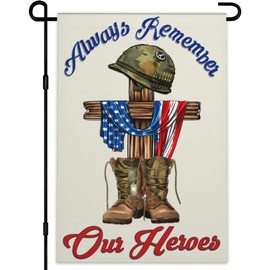 Memorial Day Garden Flag 12x18 Inch Always Remember Our Heroes Garden Flag 3ply Polyester Double Sided 4th of July Independence Day Veterans Day Garden Flags for House Yard Outdoor Garden Decor