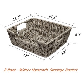 JMKaixin Wicker Storage Baskets, Water Hyacinth Storage Basket with Built-in Handles,2-Pack Hand Woven Baskets with Carry Handles for Storage 13.75" x 11" x 5"